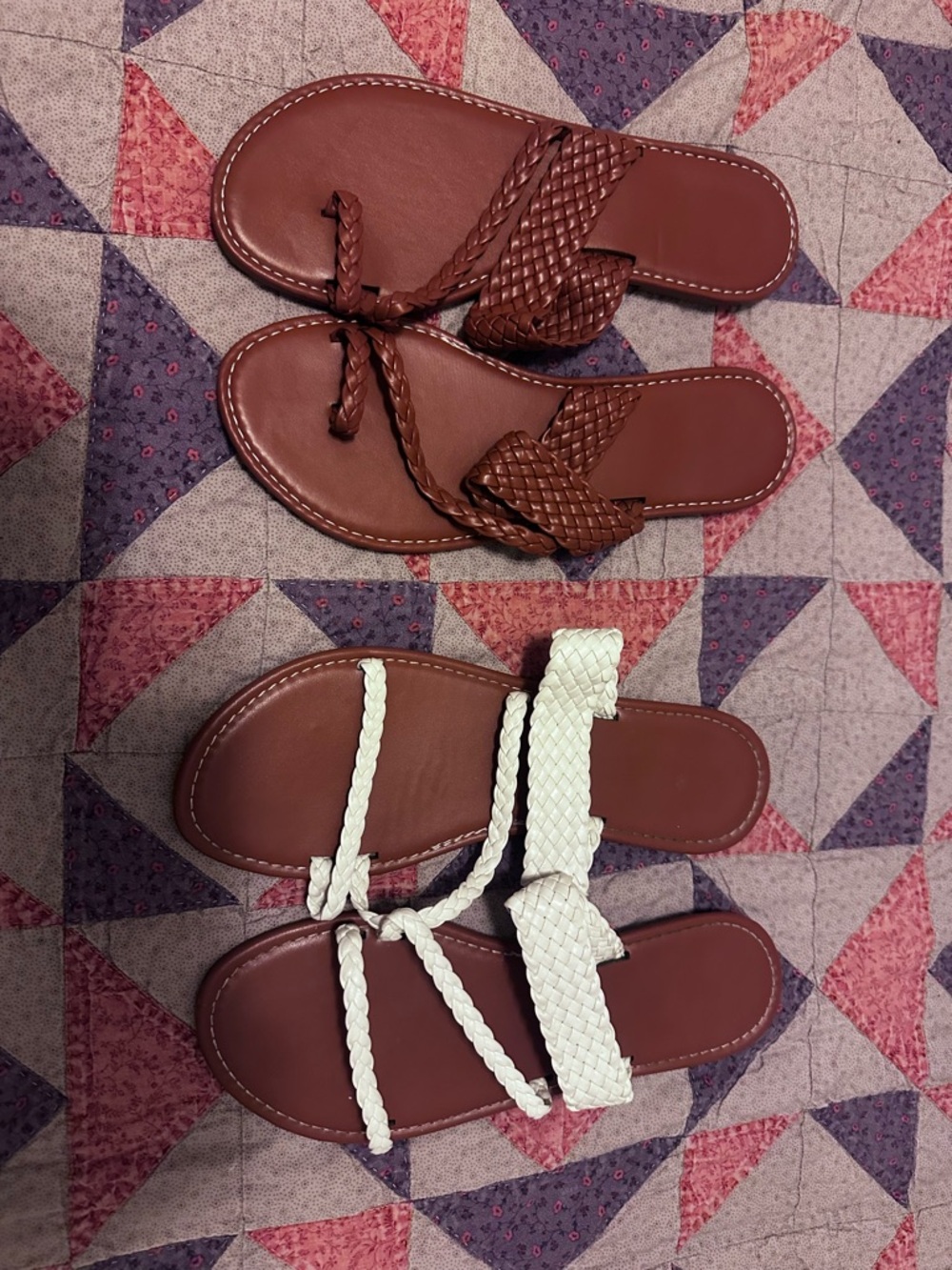 SHEIN Braided Slide Sandals in Brown and White